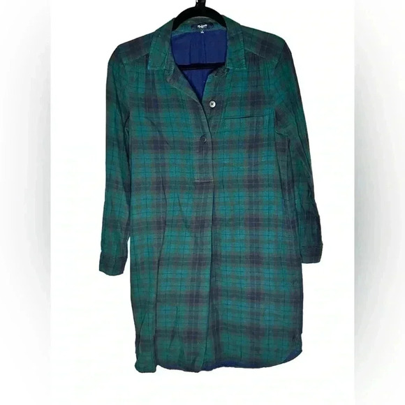 Madewell Tartan Plaid Dress Flannel Button Shirt Madewell  Green Navy small - Picture 2 of 7